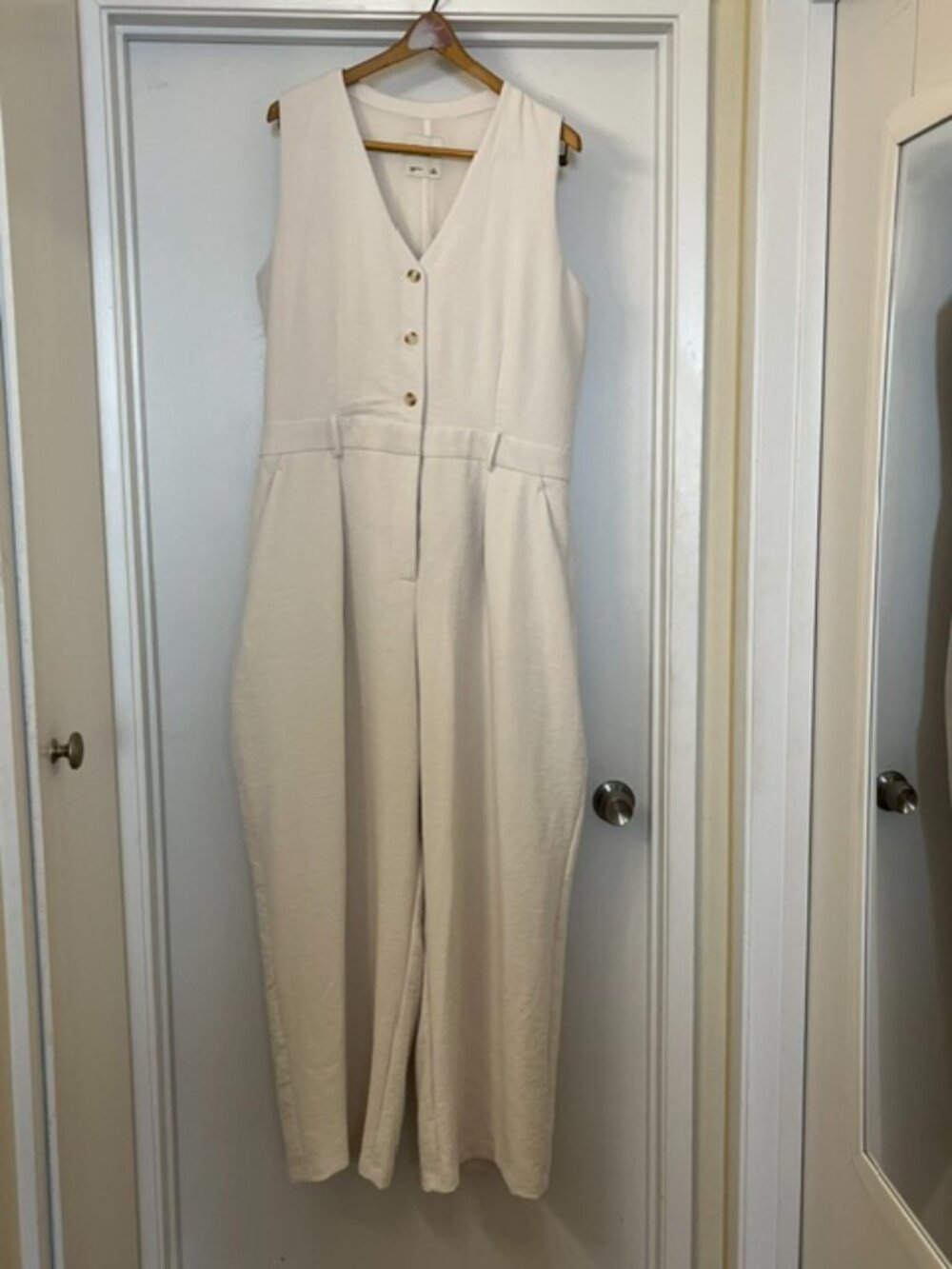 Abercrombie & Fitch Mara Vest Wide Leg Jumpsuit Winter white XL